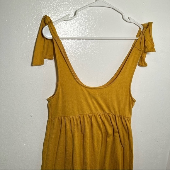 Wild Fable Tie-Strap Babydoll Textured Knit Dress Mustard Yellow - Picture 11 of 12